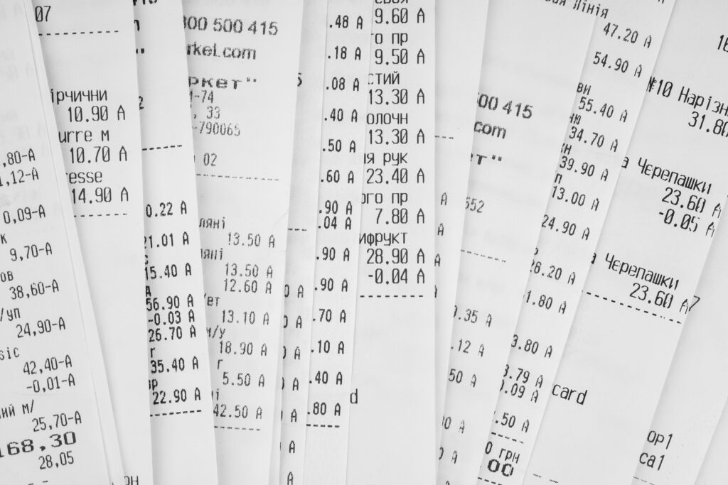receipts for accountant to bookkeep for client